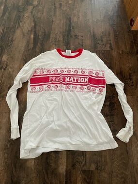 PINK NATION White + Red Logo Long Sleeve Tee